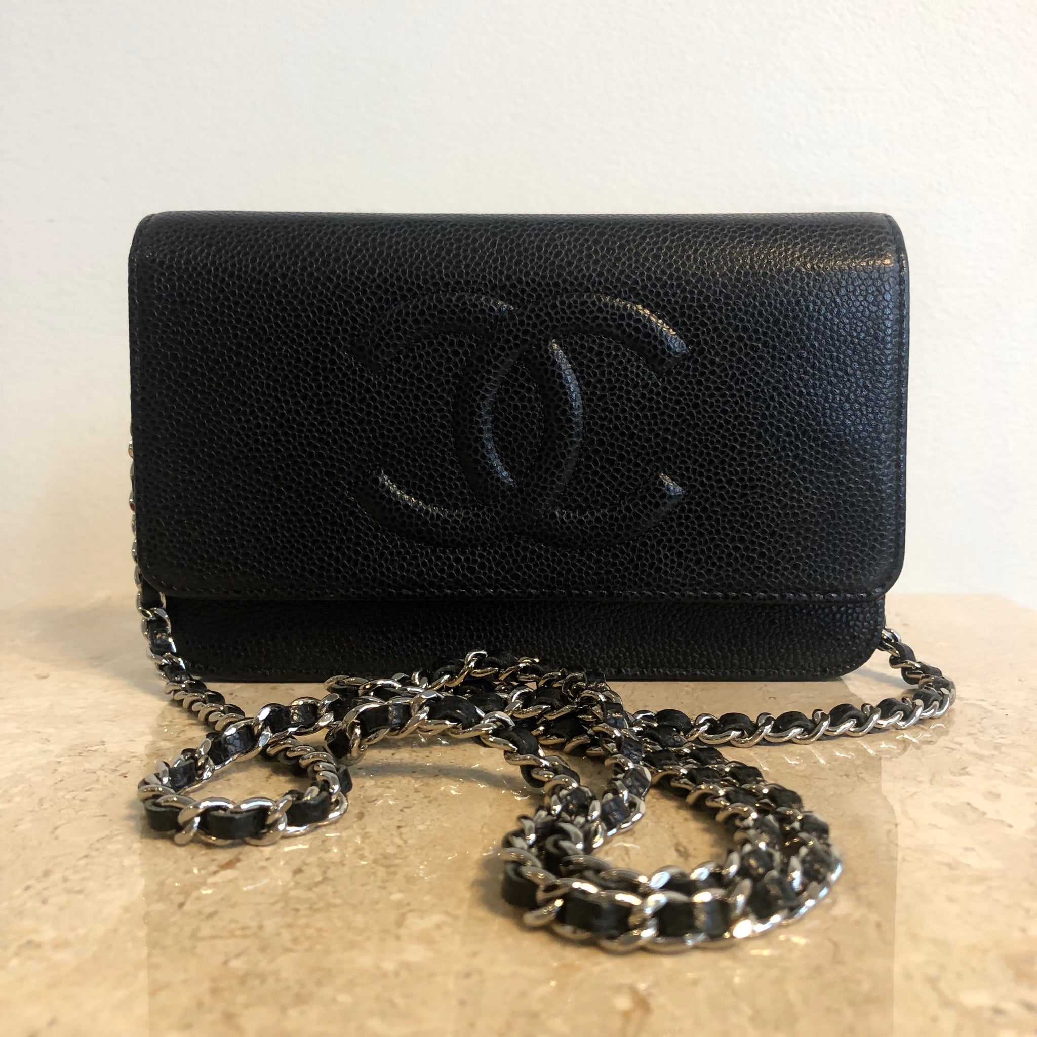 Chanel Timeless Wallet on Chain Black Caviar Preowned in Box WA001